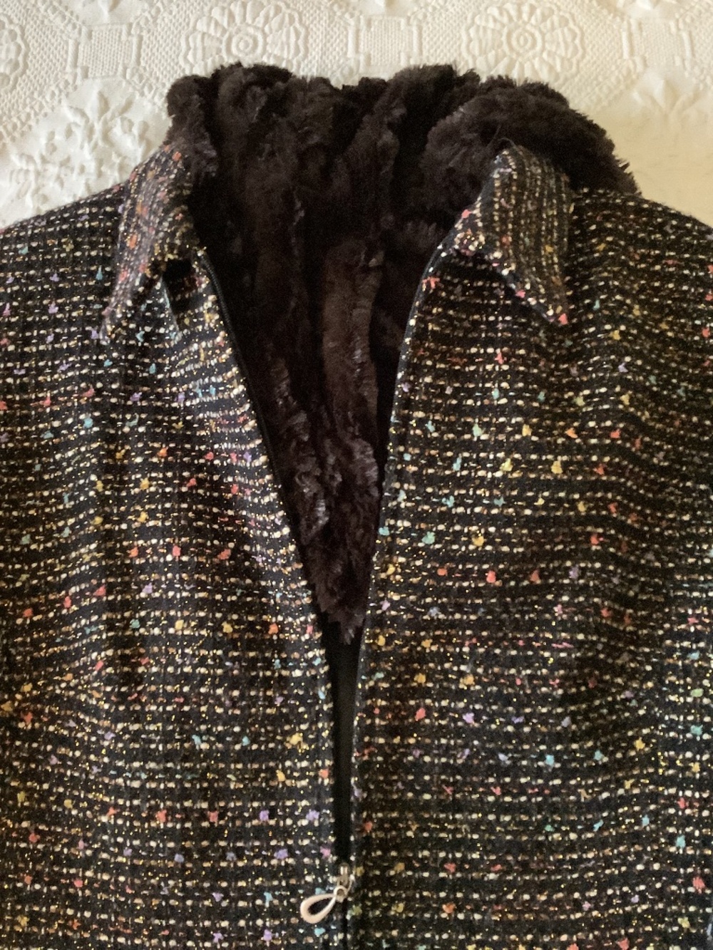 Snag Harbor Tweed with Gold and Black Stripes with Multicolored Tags 14
